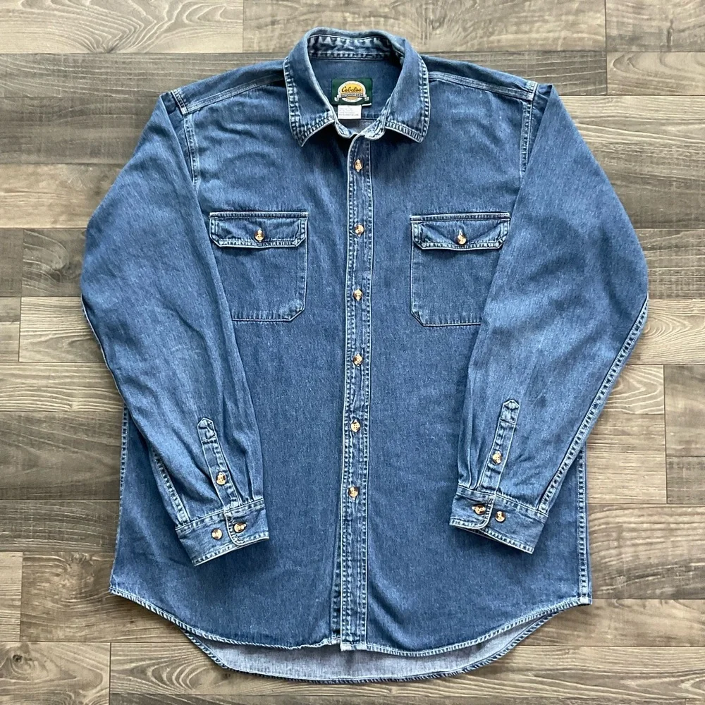 VTG Cabela’s Outdoor Gear Denim Jean Shirt Men’s XL Blue Button Up Long Sleeve - Picture 1 of 9
